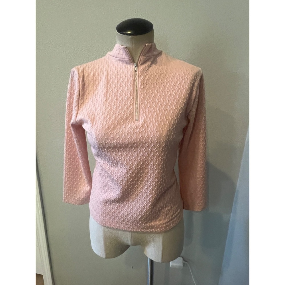 Forever 21 Womens Small Pink Textured Quarter Zip Pullover Top Long Sleeve